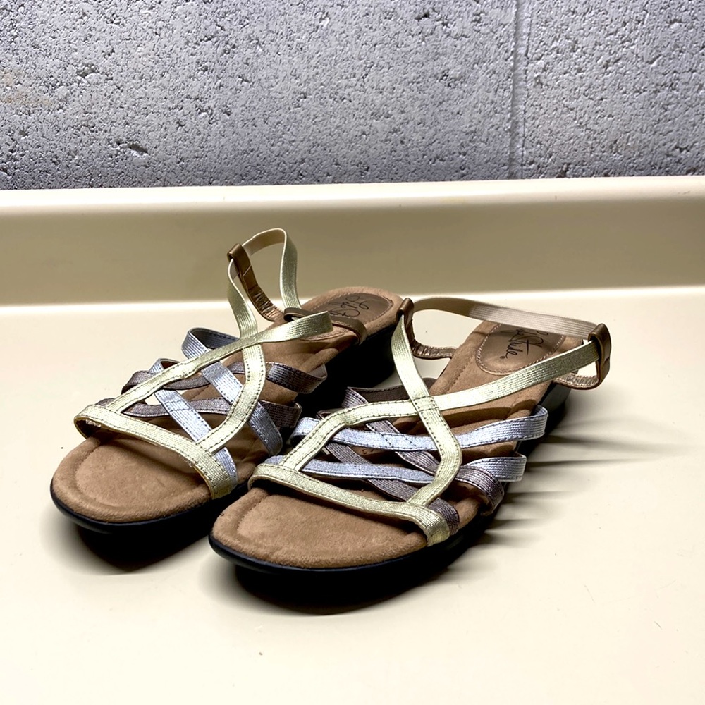 Life Stride Tan Slip on Sandals Size 8